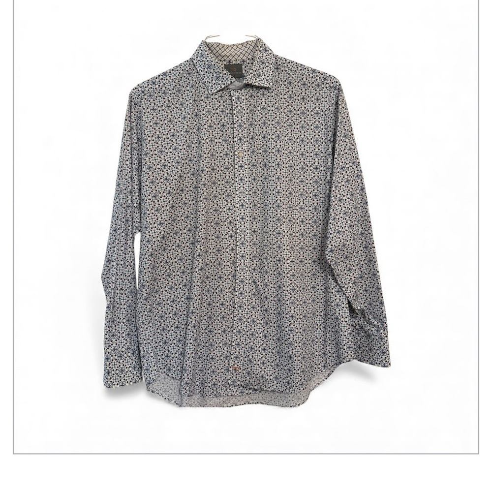 Thomas Dean Men’s XL Button-Down Shirt Geometric Floral Print Long Sleeve